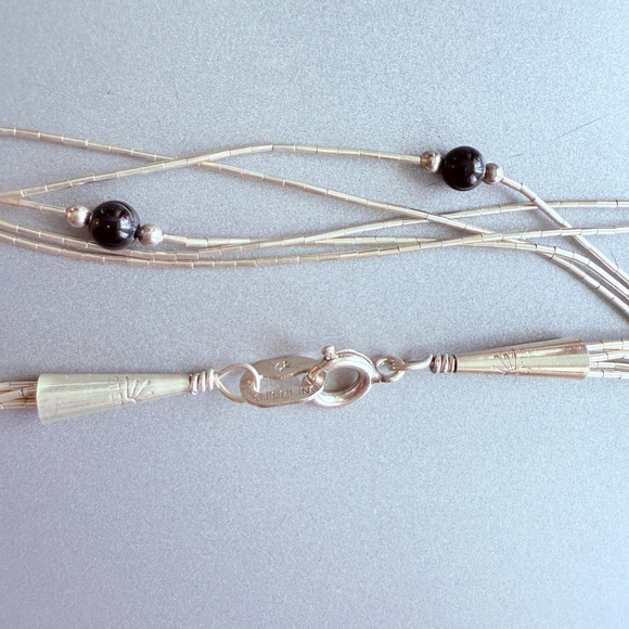 Vintage Carolyn Pollack Sterling Liquid Silver 5 Strand Black Onyx Necklace 24" - Picture 6 of 8